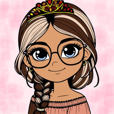 a girl with one braid and glasses who is a princess realistic