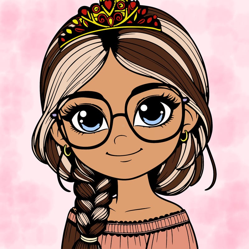 a girl with one braid and glasses who is a princess realistic
