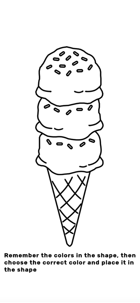 Color By memory: Coloring Book - Black and white ice cream cone outline for a memory coloring game