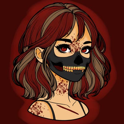 realistic girl with skull