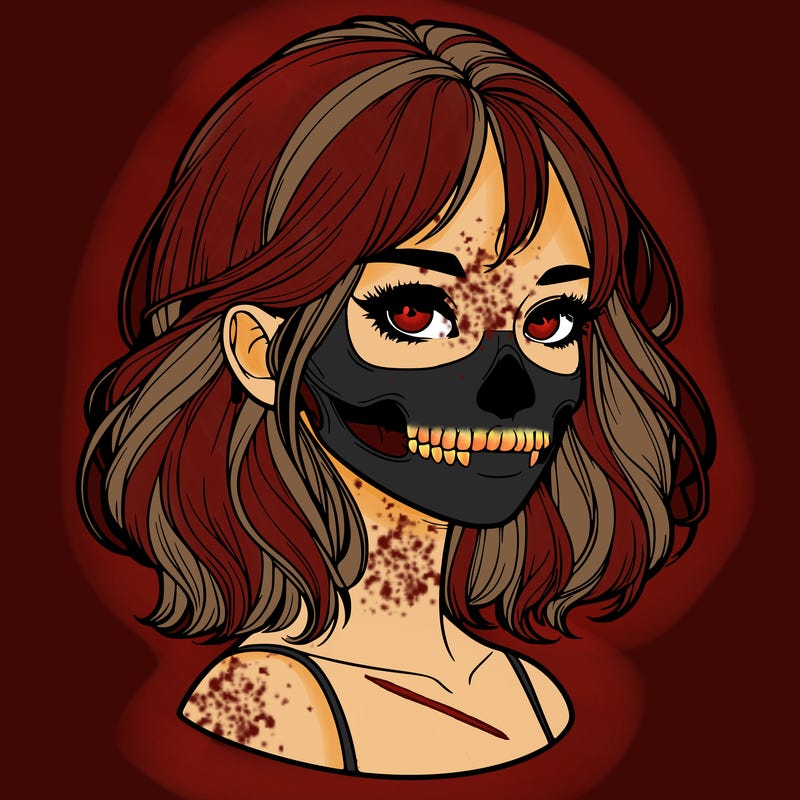 realistic girl with skull