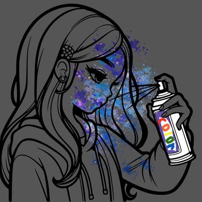 a realistic girl spray painting