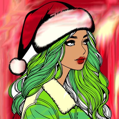 realistic girl in santa hat