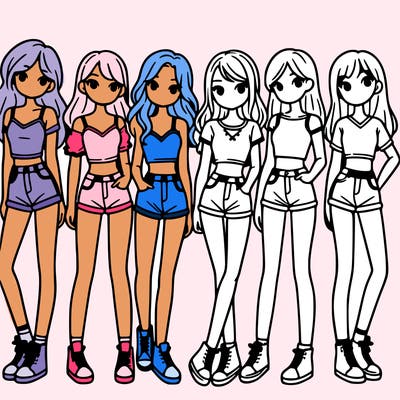 a group of girls wearing crop tops and shorts