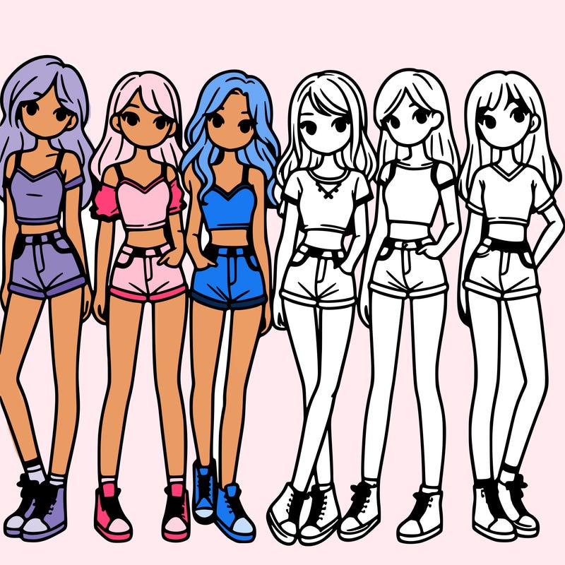 a group of girls wearing crop tops and shorts