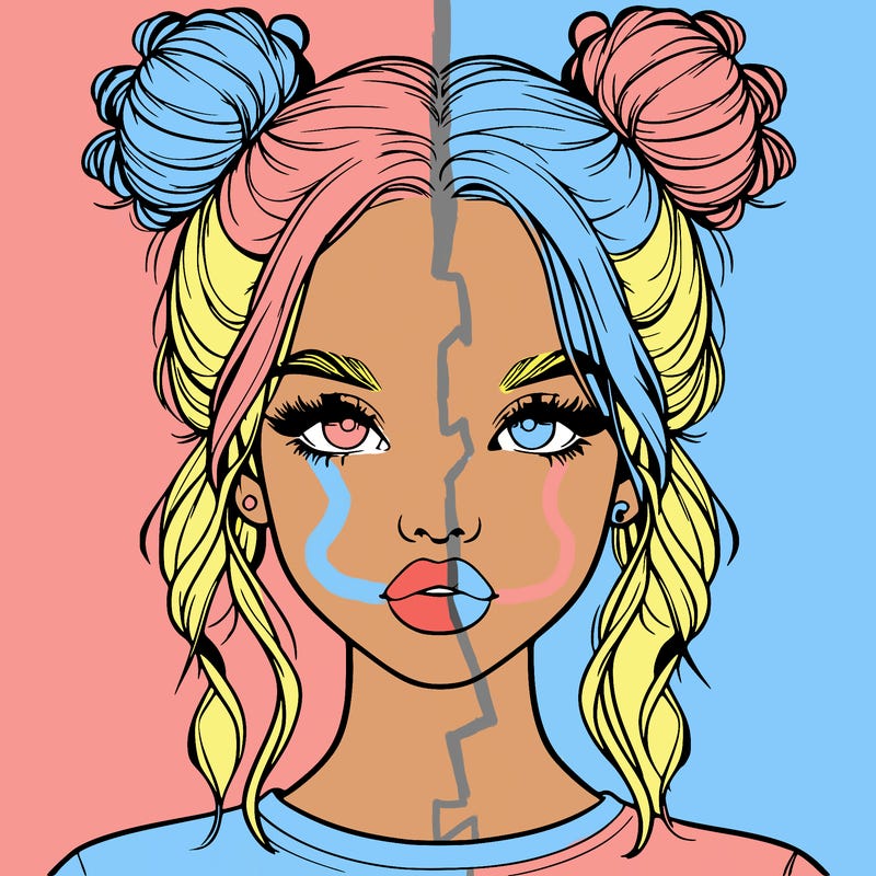 realistic girl with two buns in hair and lips