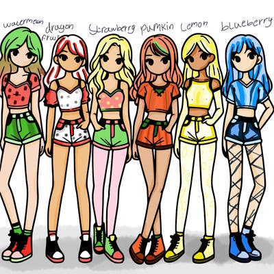 a group of girls wearing crop tops and shorts