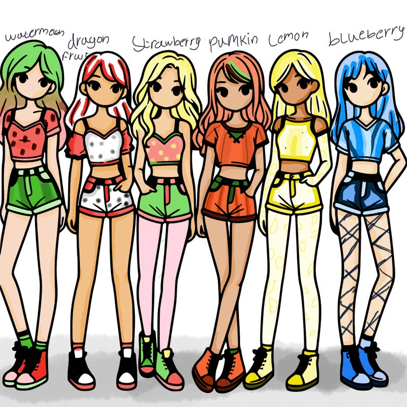 a group of girls wearing crop tops and shorts