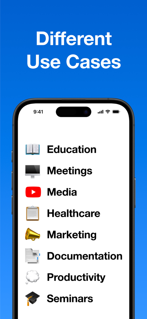 教育、会議、マーケティングなど、Summary AIアプリのさまざまなユースケースのリスト