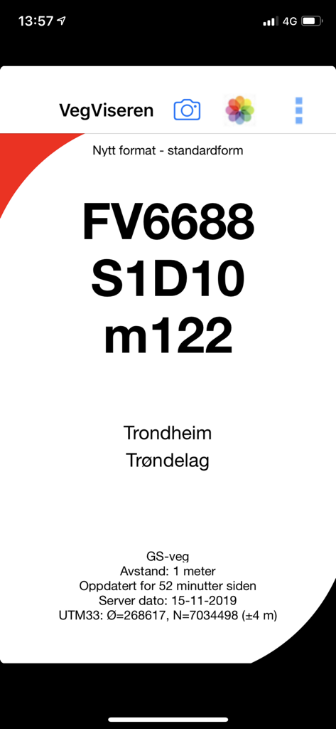 VegViseren - VegViseren 앱 스크린샷으로 트론하임의 기술 도로 참조 데이터 및 위치 정보 표시