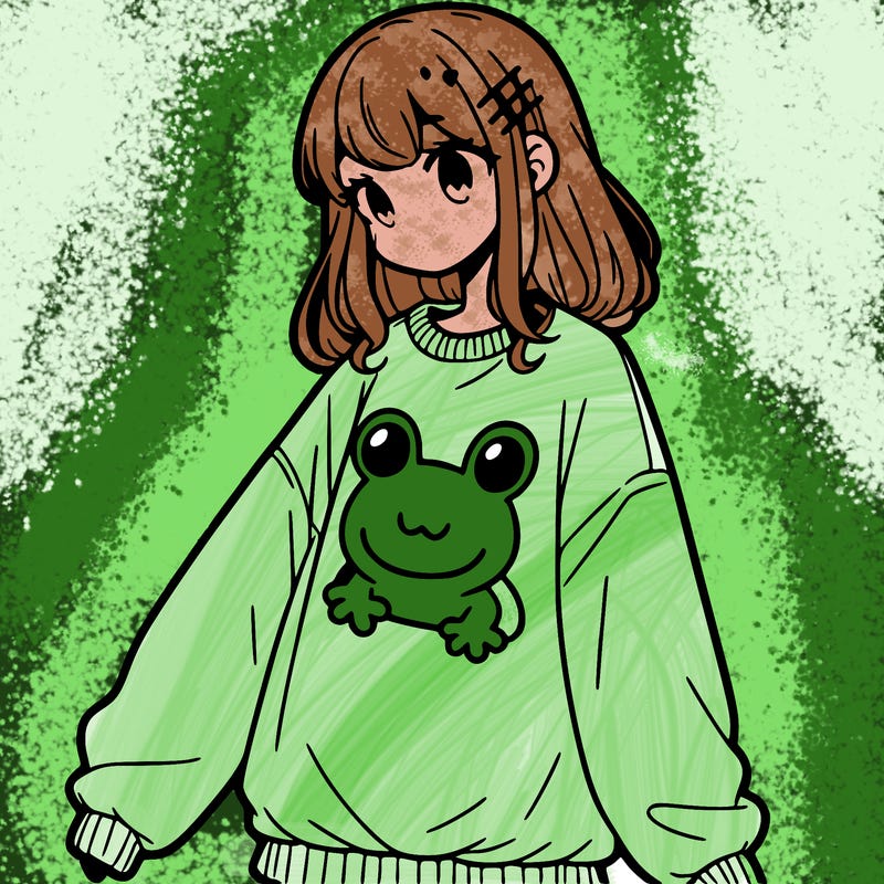 girl wearing frogging sweatshirt