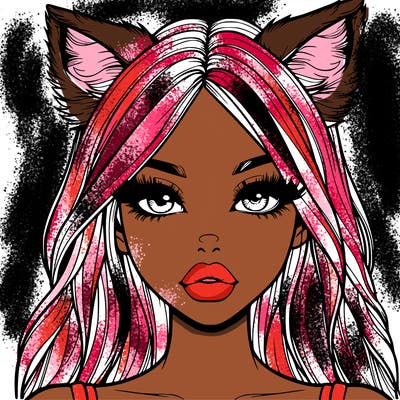 realistic girl with fox ears and realistic lips