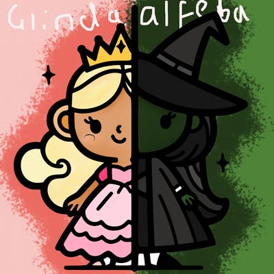 detailed split of a princess and a witch