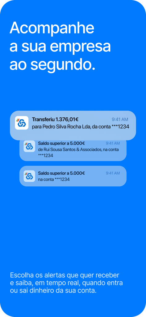 Mobile screen showing real-time transaction and balance alerts for business banking