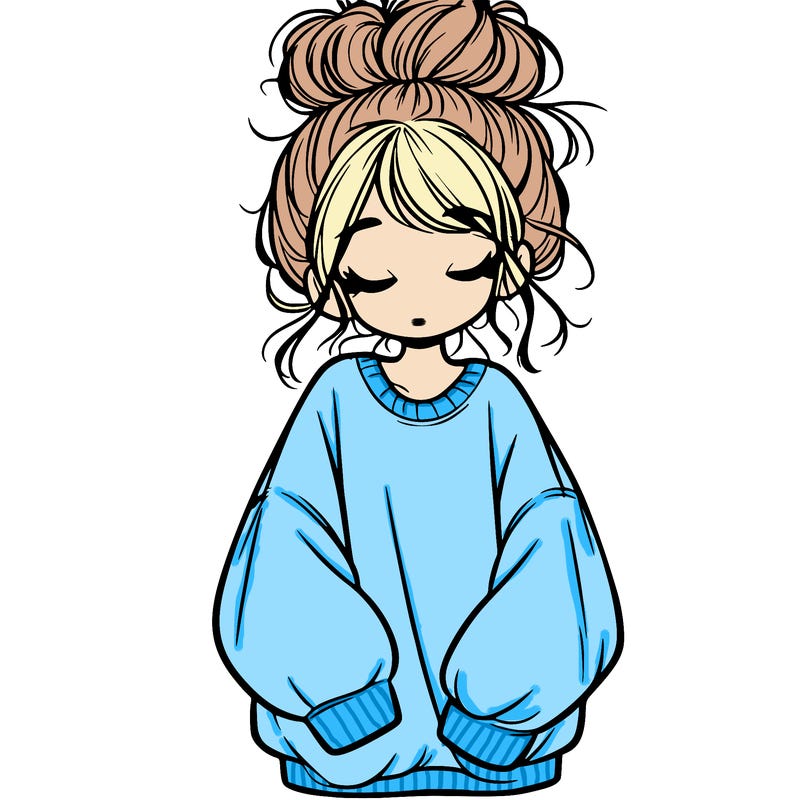 girl with baggy sweatshirt and messy bun