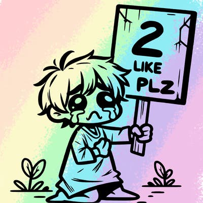 small poor toddler crying with sign that says 2 like plz