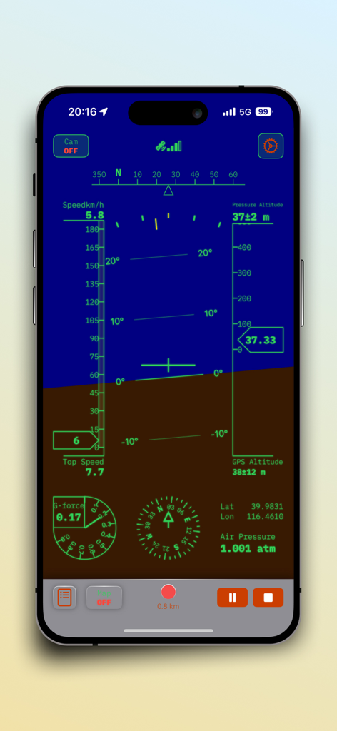 SpeedX: Speedometer, Altimeter - SpeedX app interface featuring an attitude indicator speedometer and altimeter dashboard