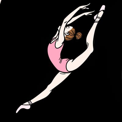 gymnast doing a leap in a leotard with a bent back leg