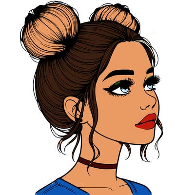 realistic girl with buns on the top of her head