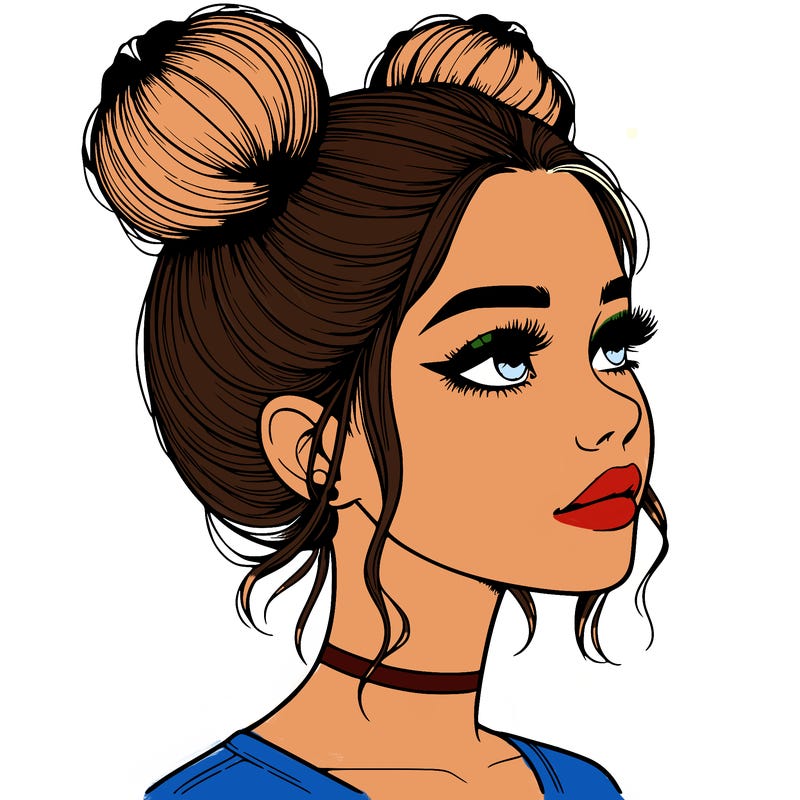 realistic girl with buns on the top of her head