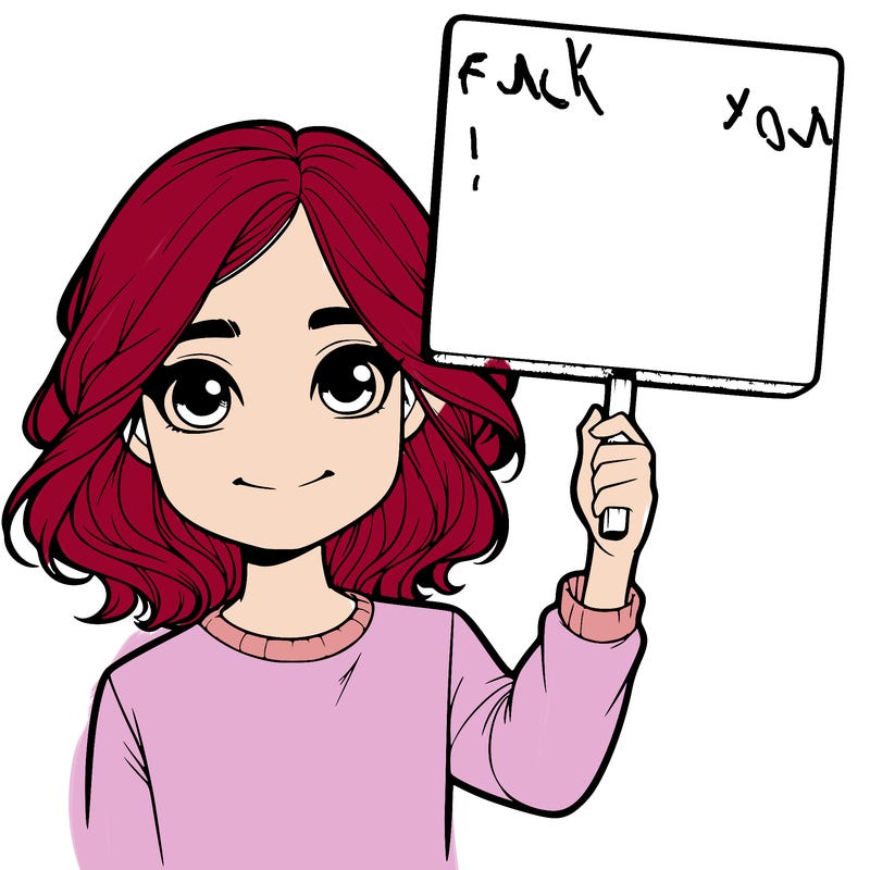 realistic girl holding up a sign