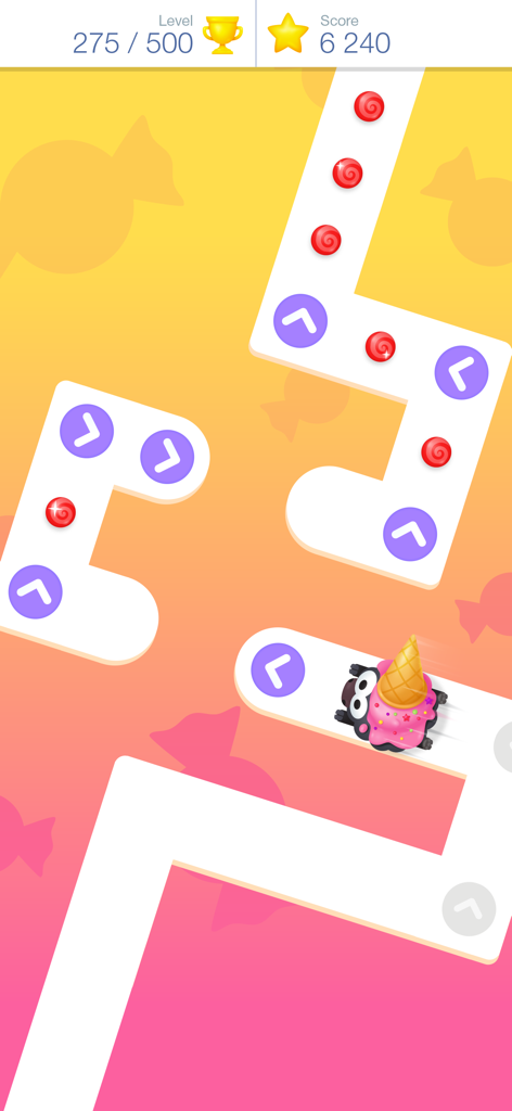 Tap Tap Dash: Turbo - A character with an ice cream hat navigating a colorful zigzag path in Tap Tap Dash Turbo