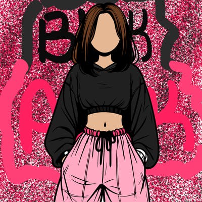 realistic girl faceless with baggy pants and a crop top