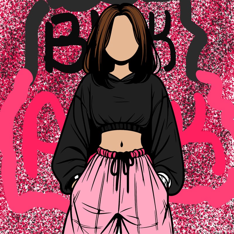 realistic girl faceless with baggy pants and a crop top
