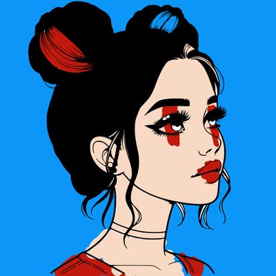 realistic girl with buns on the top of her head