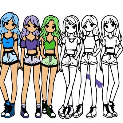 a group of girls wearing crop tops and shorts