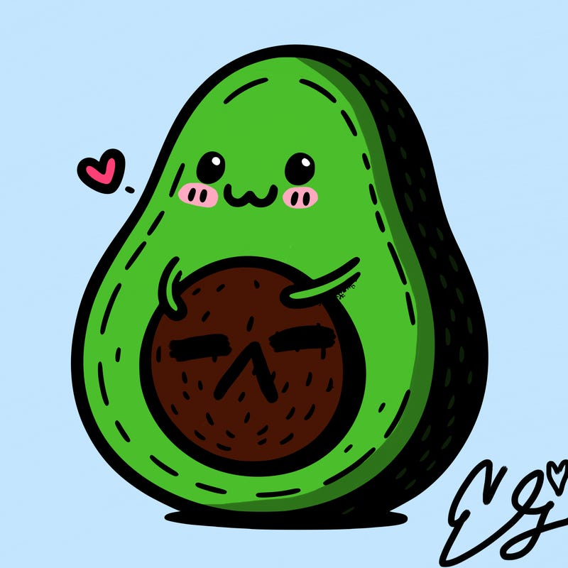an avocado hugging an avocado