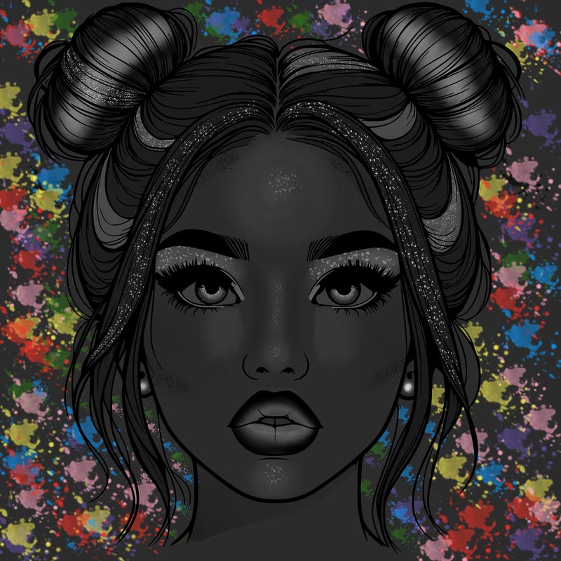 realistic girl with two buns on her hair and lips