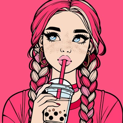 realistic girl with braided hair drinking boba
