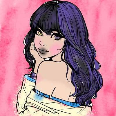 realistic girl with bangs looking over her shoulder