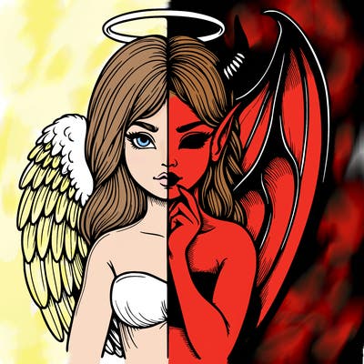 realistic angel half demon