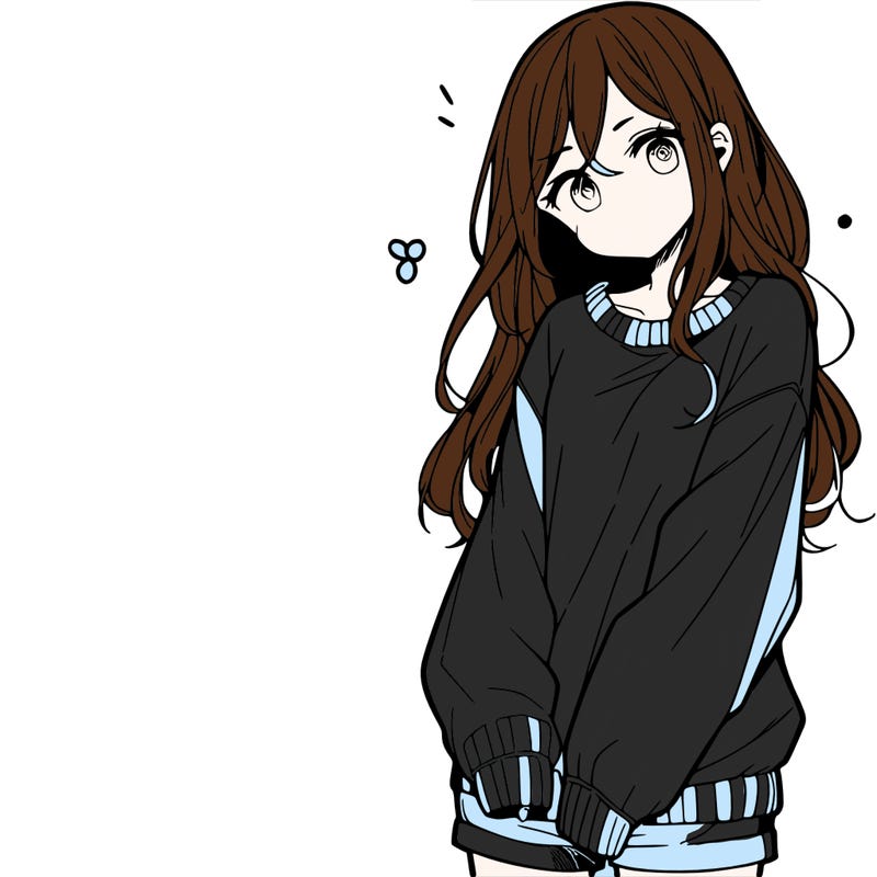 manga teen girl  in a sweater and baggy pants