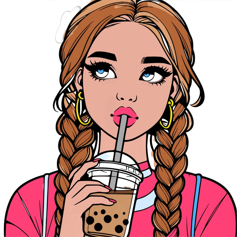realistic girl with braided hair drinking boba