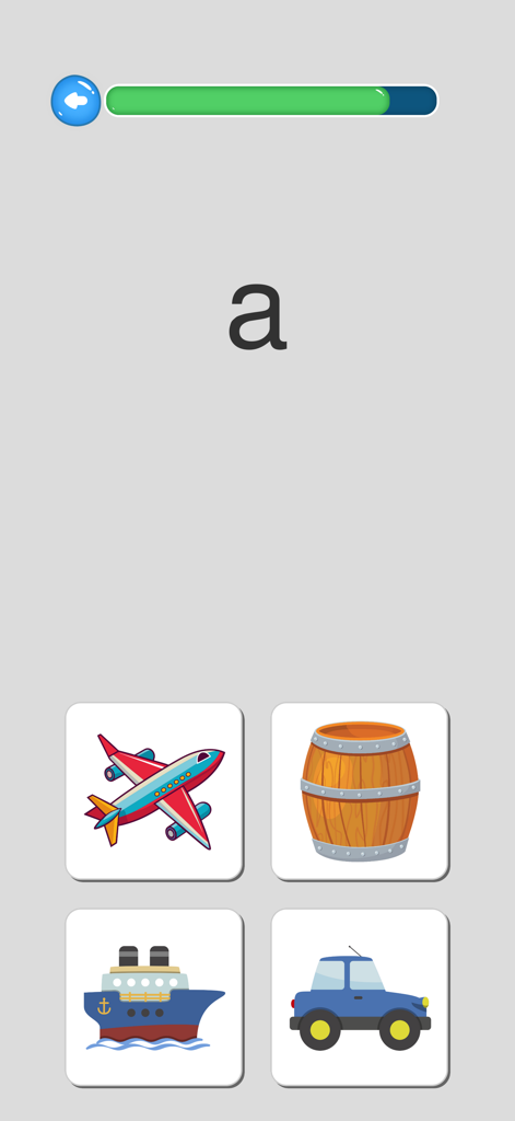 Учимо Азбуку  Serbian Alphabet - Pädagogischer Spielbildschirm, der den serbischen kyrillischen Buchstaben a mit Bildern für Kinder abgleicht