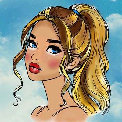 realistic girl with a ponytail on her hair and lips