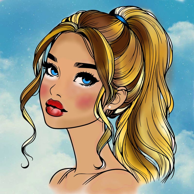 realistic girl with a ponytail on her hair and lips