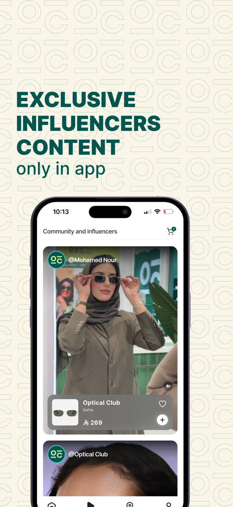 Optical Club by eyewa - Optical Club app interface showing influencer eyewear style content and community feed