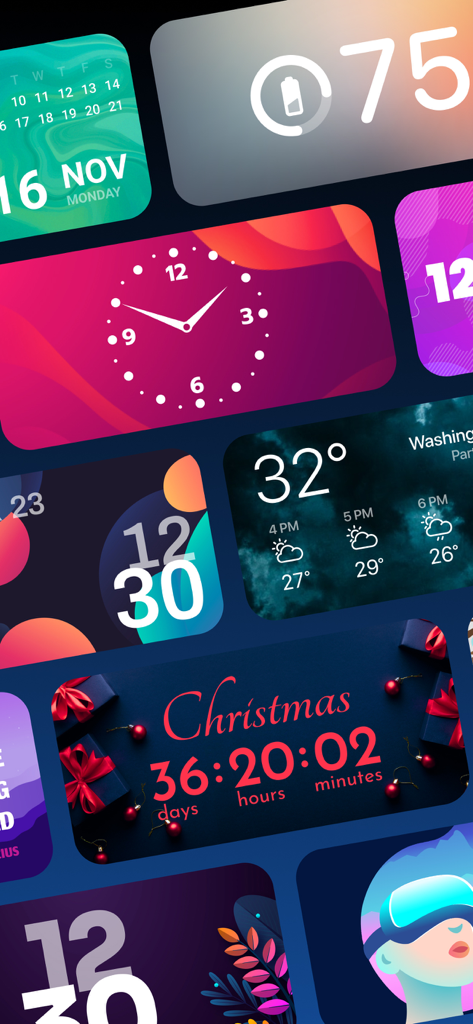 Widget | Countdown to birthday - A variety of colorful aesthetic widgets including a Christmas countdown weather and clocks