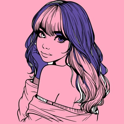 realistic girl with bangs looking over her shoulder