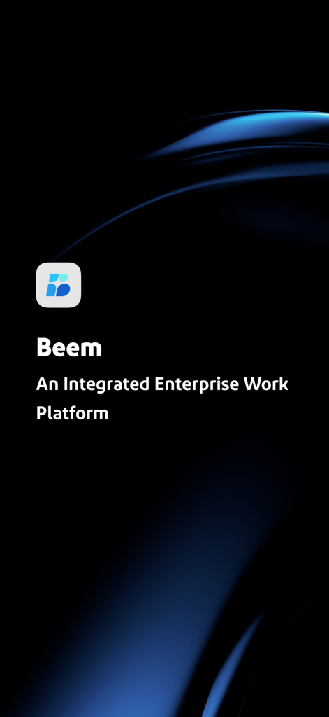 Beem: One Platform for Work - Logótipo e slogan da aplicação Beem: Uma Plataforma de Trabalho Empresarial Integrada