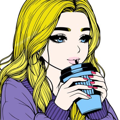 realistic girl drinking coffee
