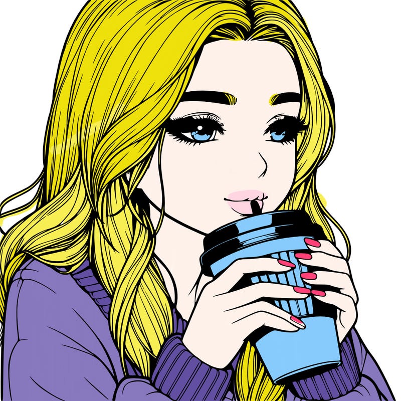 realistic girl drinking coffee