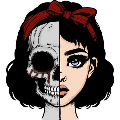 realistic girl with half skull mask