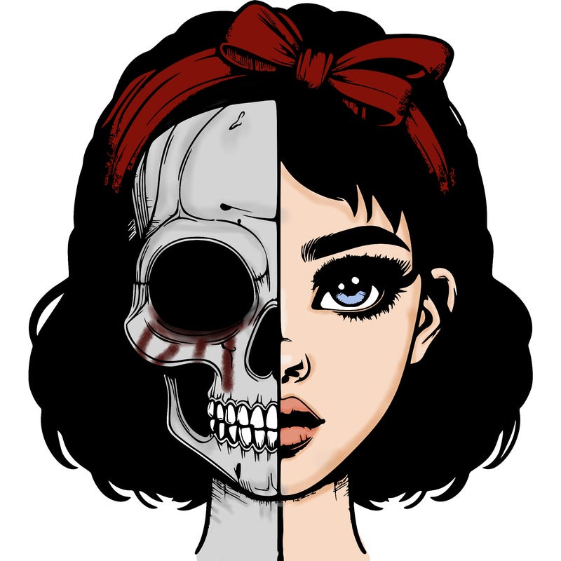 realistic girl with half skull mask