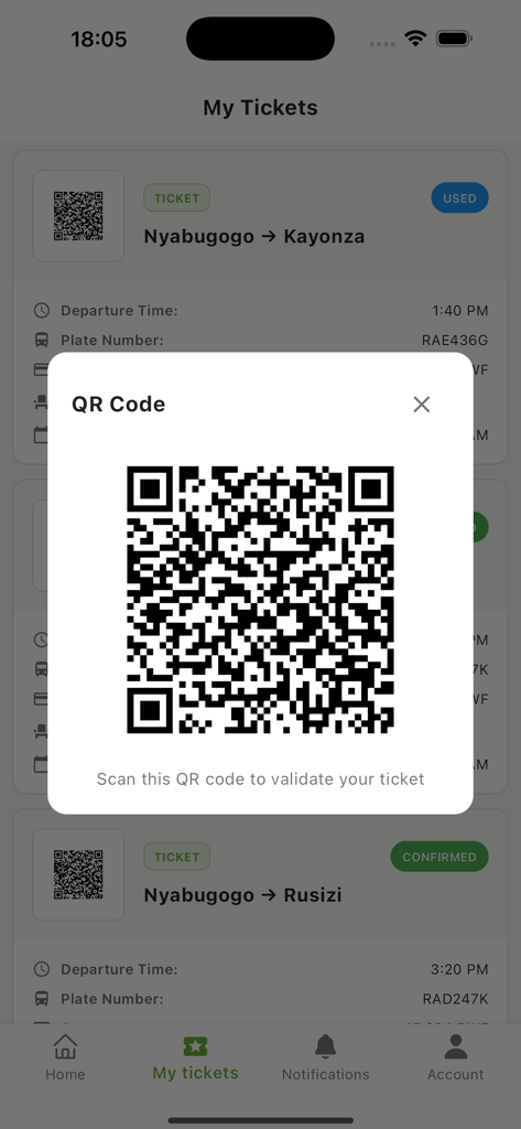 RITCO - Código QR de bilhete de autocarro digital na aplicação RITCO para validação fácil.