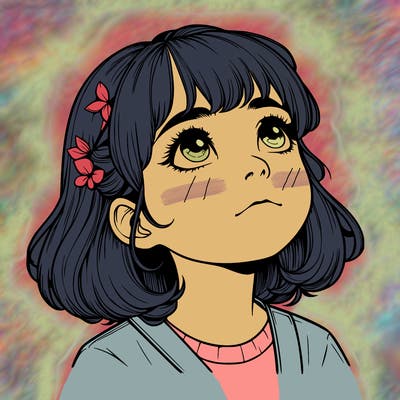 realistic girl looking up